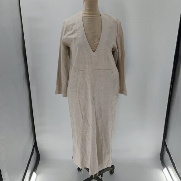 GIANNETTI Beige 100% Linen tunic thick midi Dress US 0-6 one size fits all - Picture 5 of 16